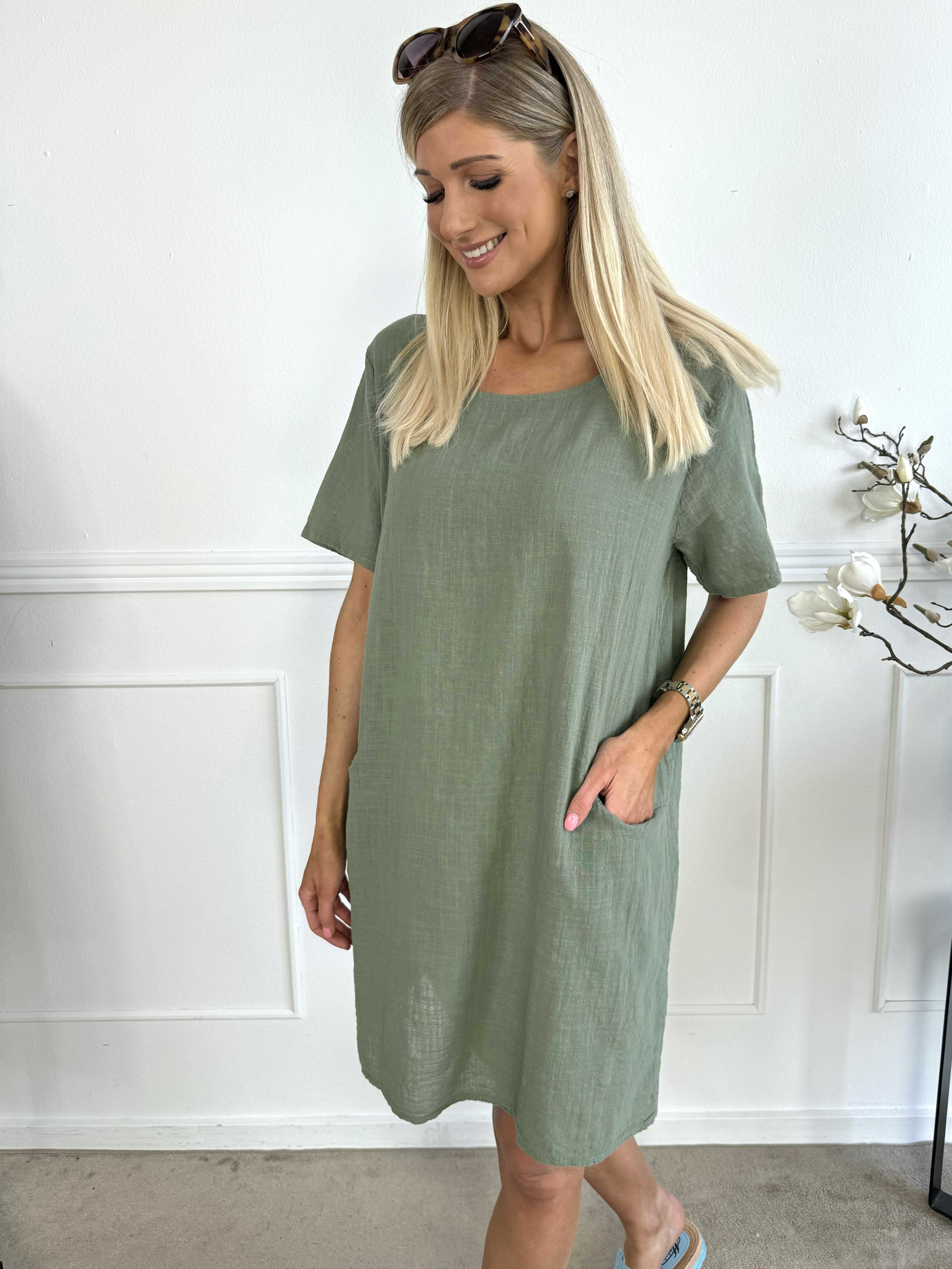 Louise plain - Sød bomuldskjole med lommer